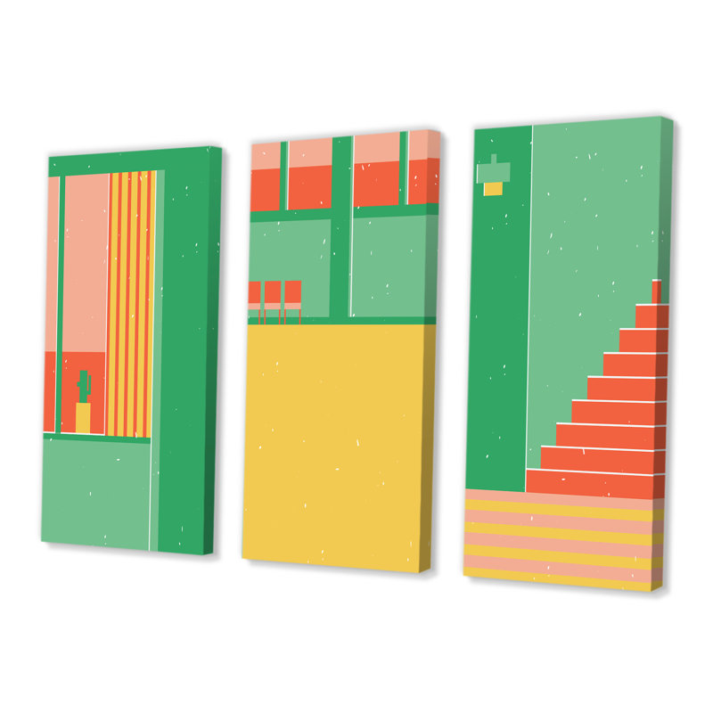 Ensemble de 3 pièces rétro rétro et minimalistes géométriques multicolores - Art moderne Mid-Century, H 40 po x l 60 po
