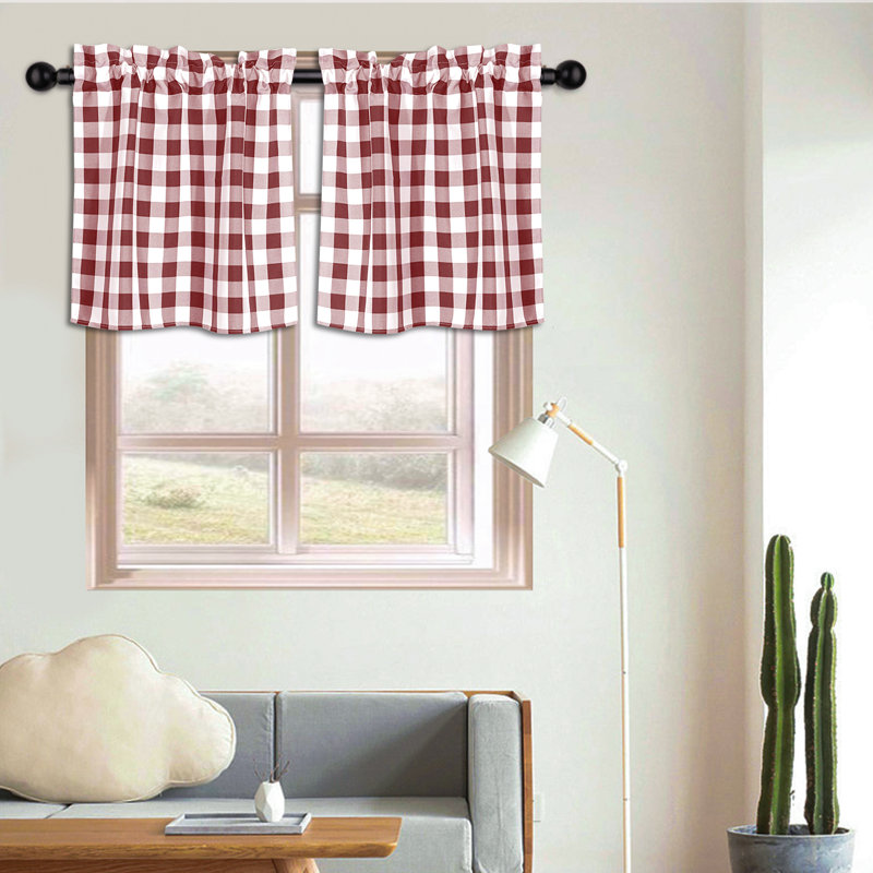 Aryus Plaid Tailored Kitchen Curtain, 24" W x 54" D, Red