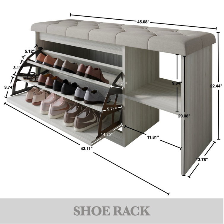 ShoeStation Linen Upholstered Storage Bench