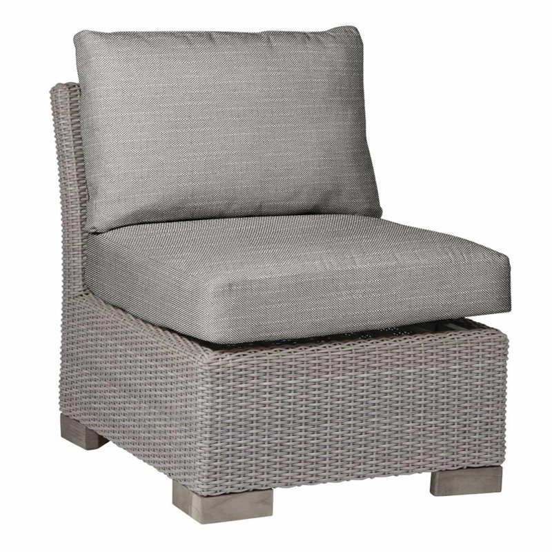 Club Patio Lounge Chair with Cushions, Oyster, No Welt, Intermix Indigo