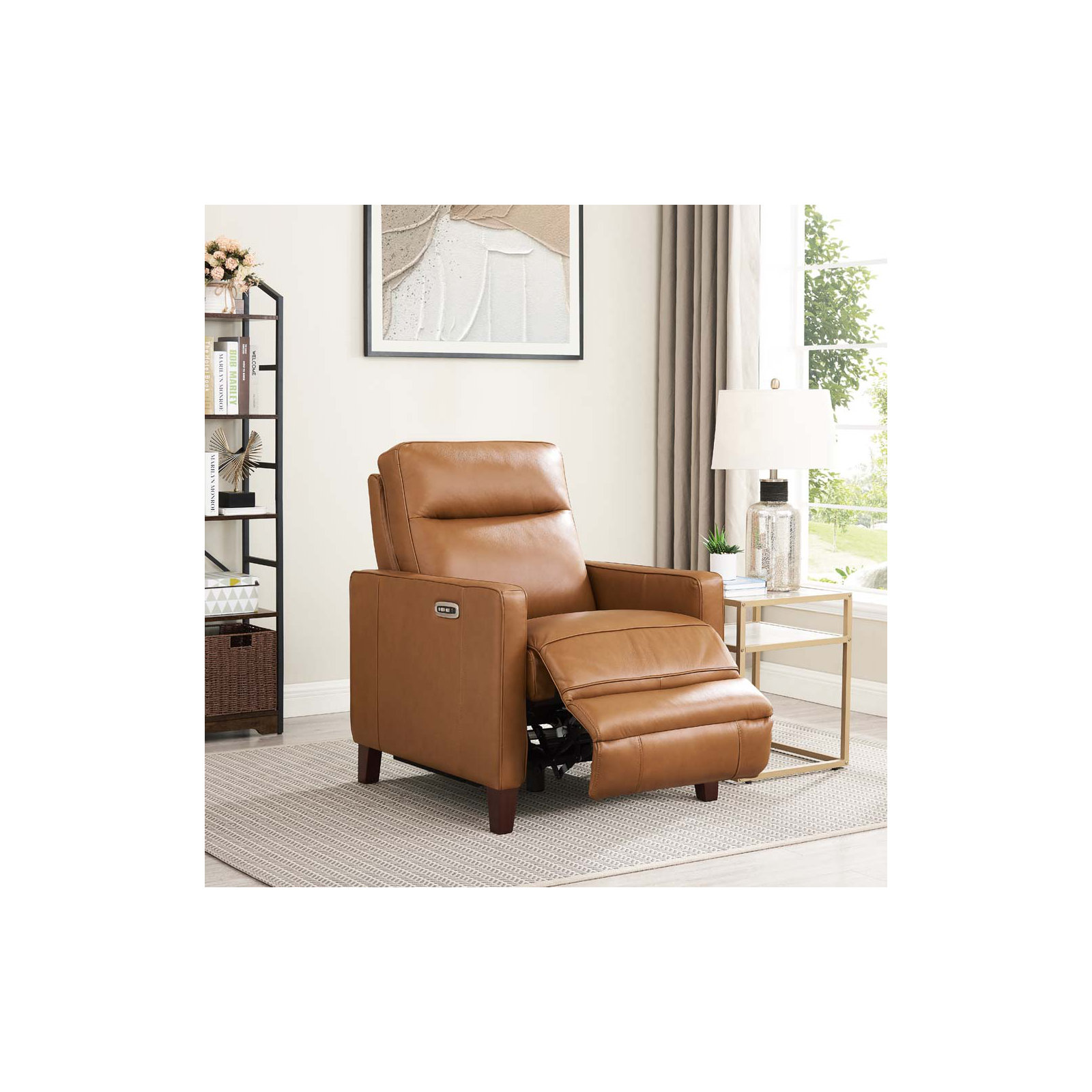 Tatum Top Grain Leather Power Recliner, Cognac Genuine Leather