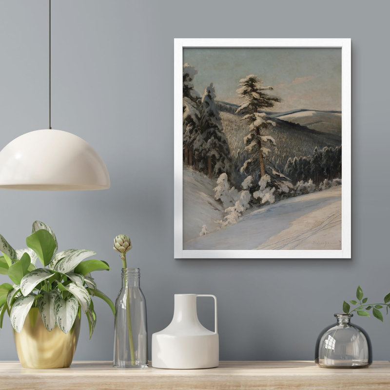 «Pin recouvert de neige» sur papier, Blanc, H 10 po x l 8 po