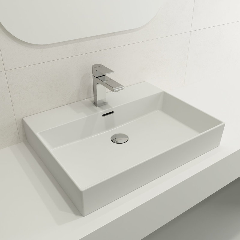 BOCCHI Milano 18.31'' Fireclay Rectangular Bathroom Sink with Overflow, Matte White, 8" Widespread
