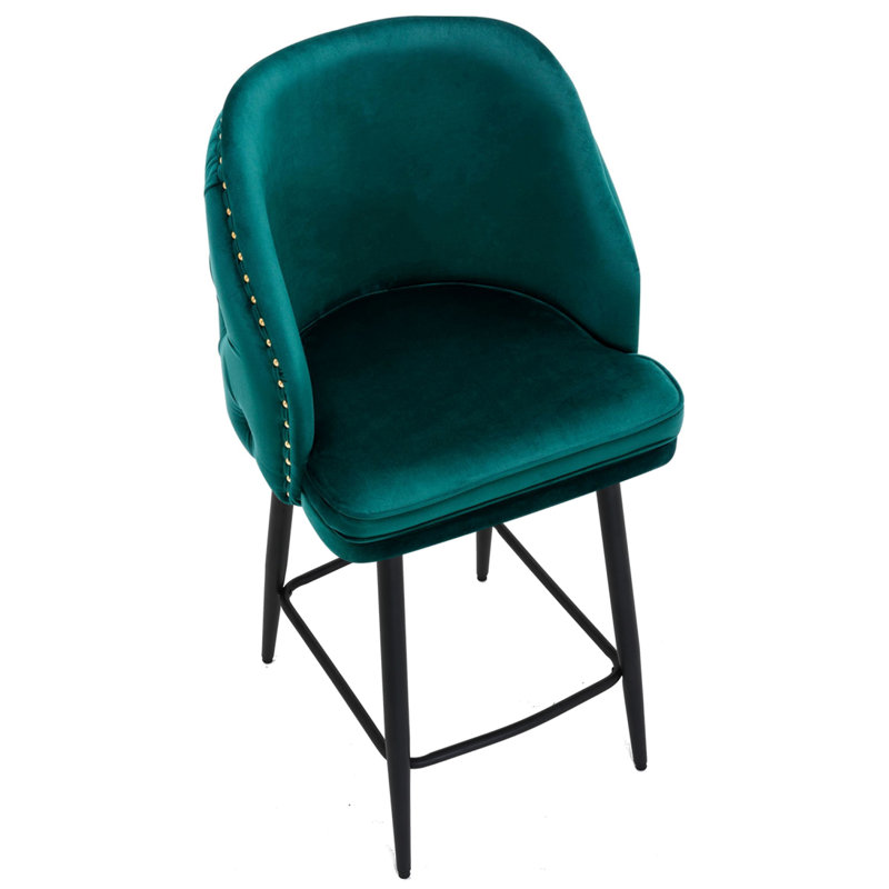 Atka Upholstered Counter Stool with Metal Frame, Sage Green