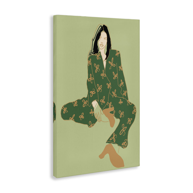 Élégante fille assise sur toile par Incado, H 24 po x l 16 po