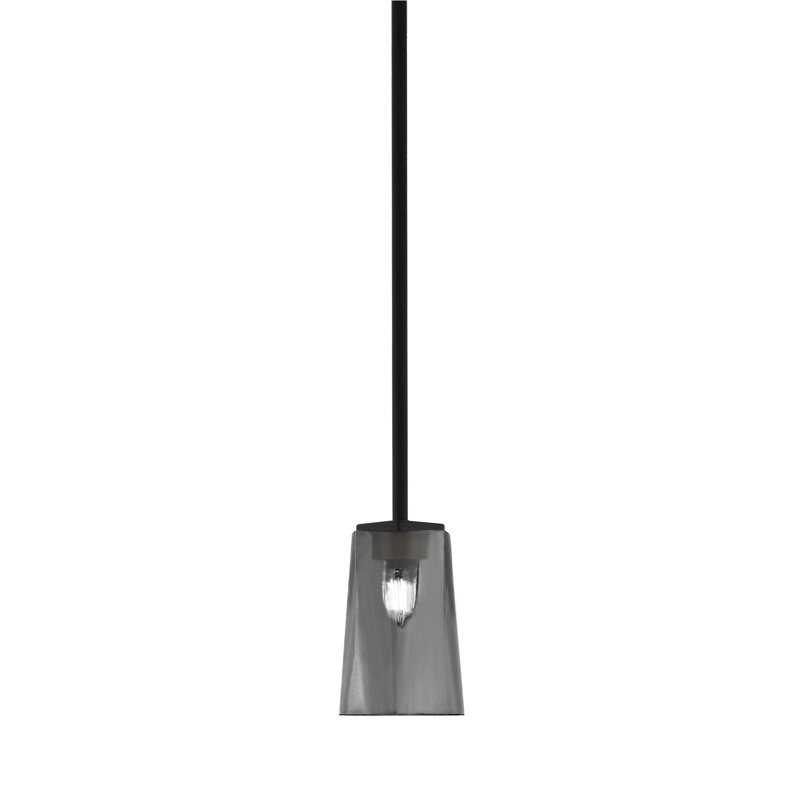 Mini pendentif Arencibia Stem présenté en finition noir mat avec verre fumé bullé de 11,4 cm de large x 16,5 cm de hauteur