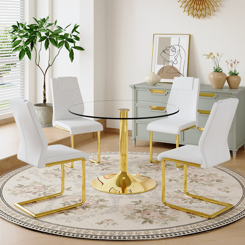 5 - Piece Pedestal Dining Set, White, 29.5" H x 35" L x 35" W
