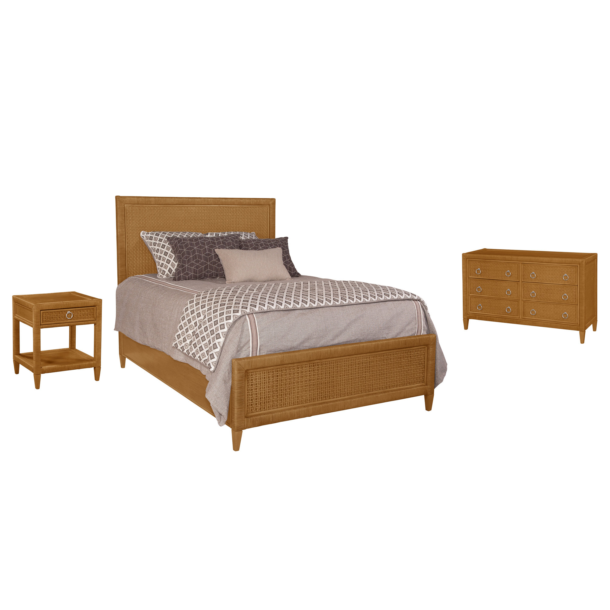 Monterey Bedroom Set, Havana, Queen, 5 Pcs. Bed, Nightstand, 2 Dressers, Mirror
