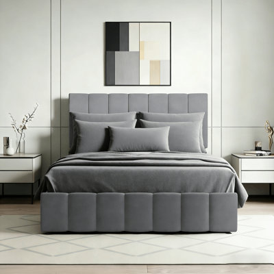 Upholstered Lift Up Storage Platform Bed with Tufted Headboard