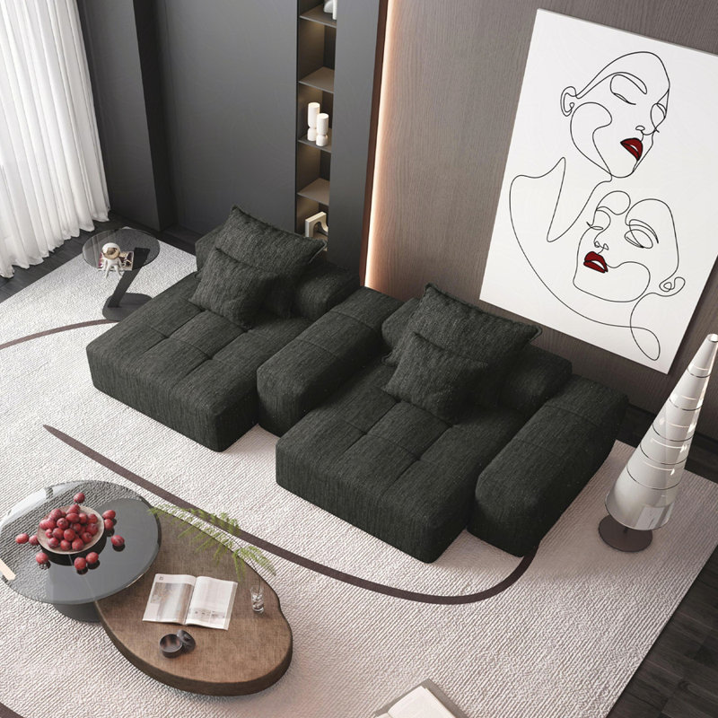 Canapé modulaire surdimensionné moderne avec 2 chaises longues, 2 accoudoirs, tissu chenille étincelant, coussins moelleux, 4 coussins, bricolage 4 pièces, aucun assemblage requis.