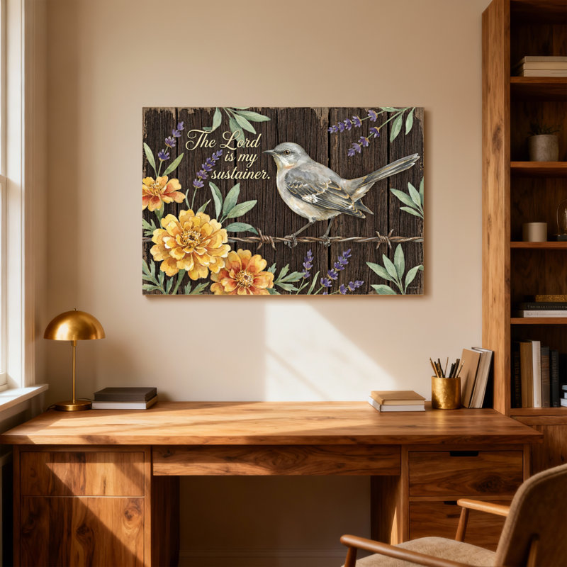 Texte et chiffres Oiseau sur une clôture avec des fleurs et des Écritures, H 20 po x l 30 po