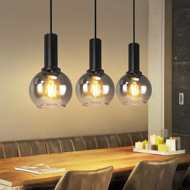 Modern Black Kitchen Island Pendant, 145cm H x 40cm W x 13cm D, 3 Lights