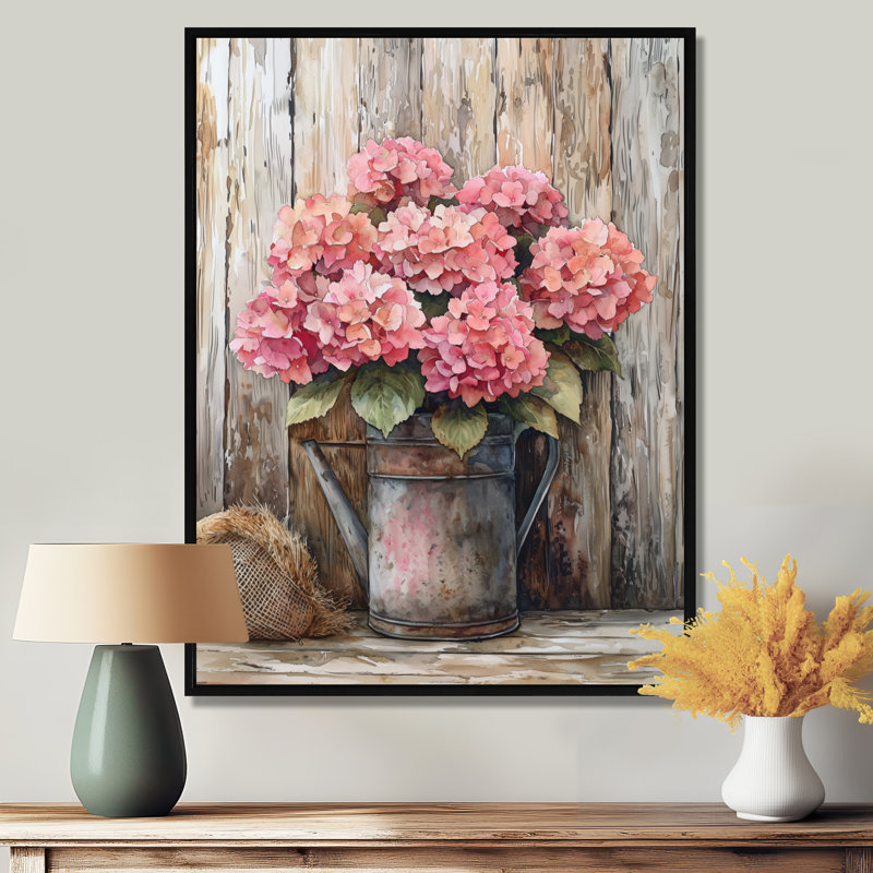 «Rustic Hydrangea Bouquet At The Barn I», art sur toile Hydrangea, Noir, Impression encadrée flottante, 20" H x 12" W