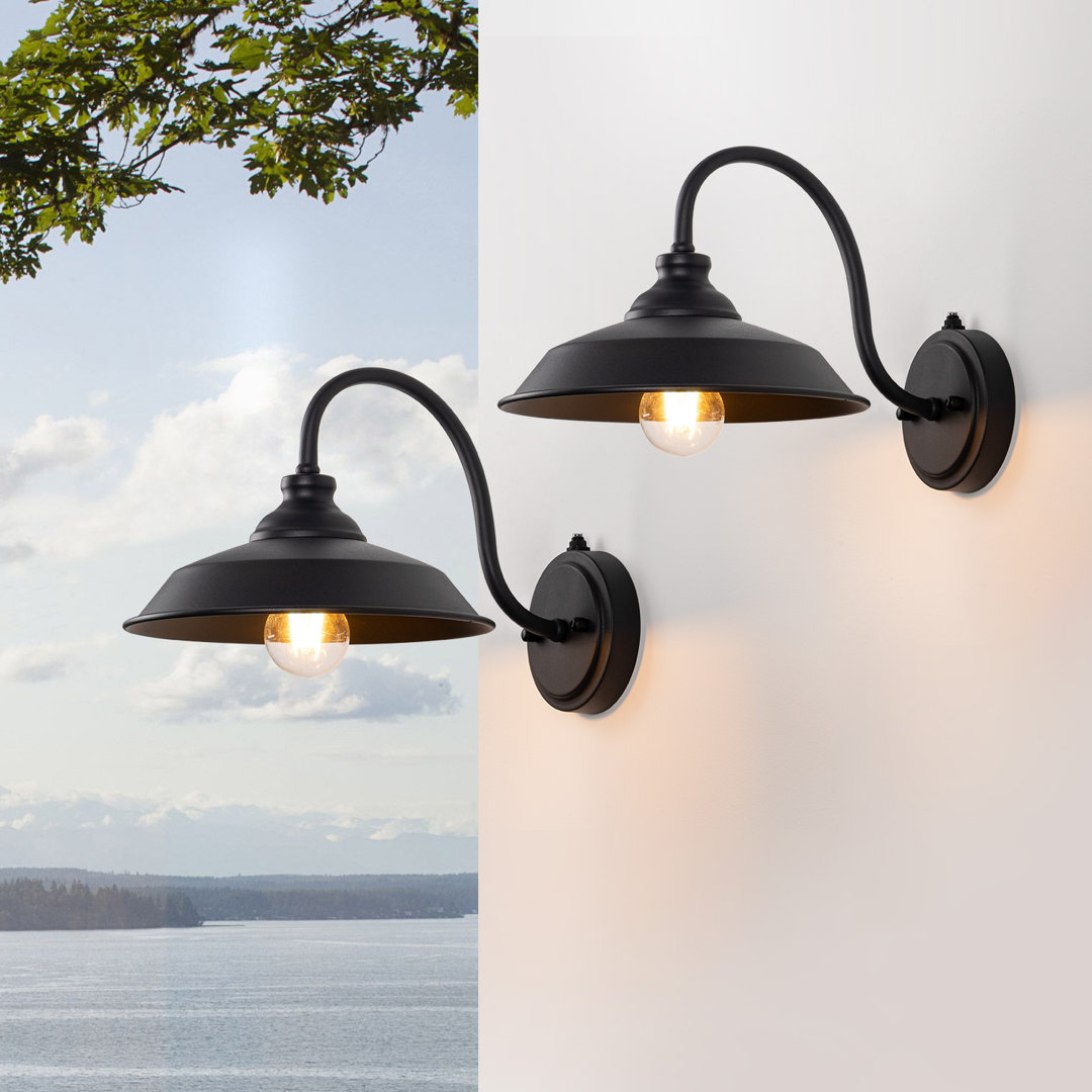 Addalin Dusk to Dawn Outdoor Wall Sconces, Exterior Farmhouse Gooseneck Barn Light (Set of 2) Breakwater Bay 