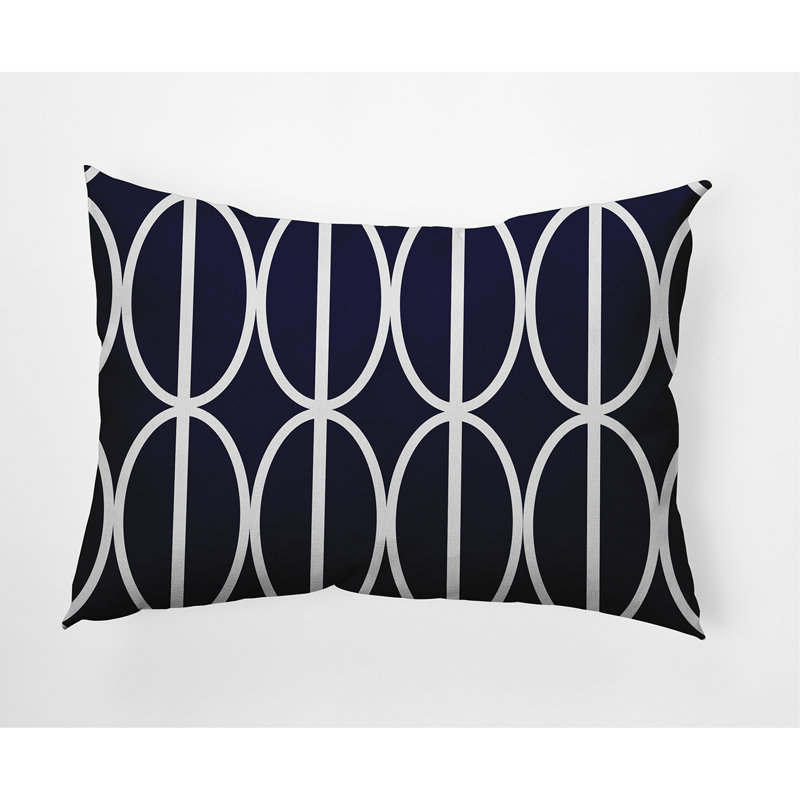 Housse de coussin rectangulaire en coton Ovals Go Round, Bleu marine