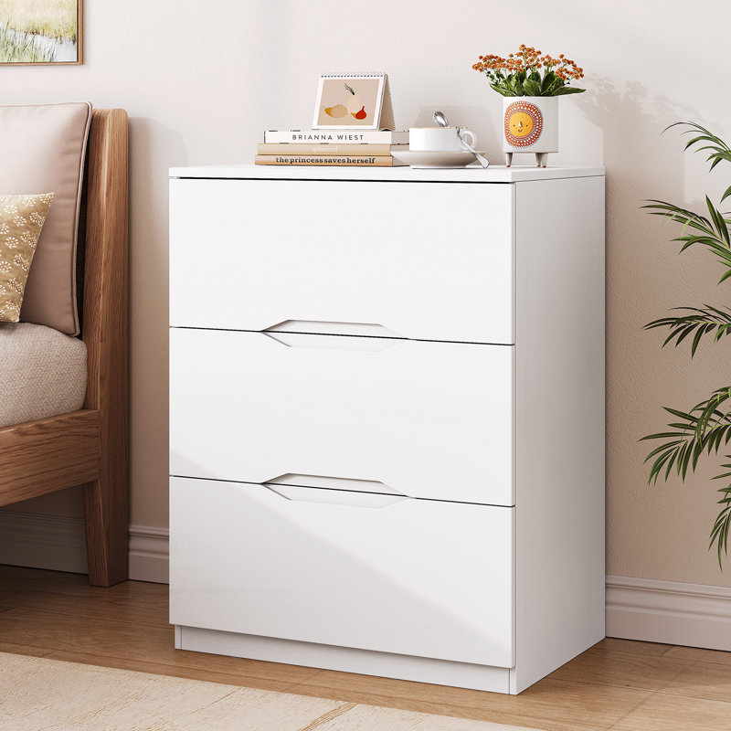 23.5" W 3-Drawer Dresser, Chest of Drawers with Cut-Out Handle and Large Storage Space, White