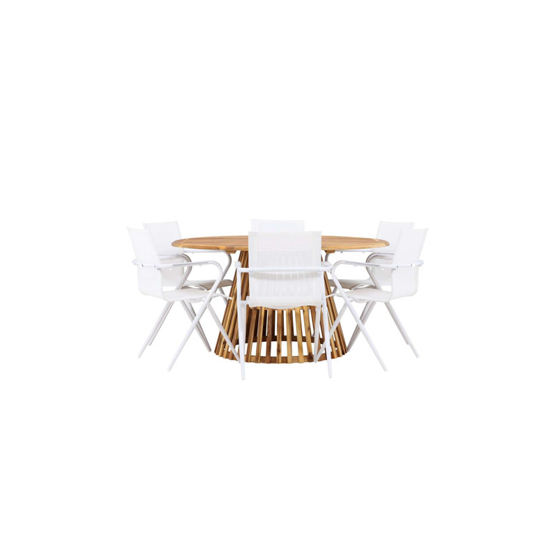 Evander 6 - Person Acacia Patio Dining Set with Round Table, White