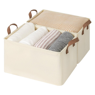 Set of 2 Large Fabric Storage Bins with Sturdy Metal Frame & Built-in Handles, Closet Organizer Baskets for Shelves & Home Organization