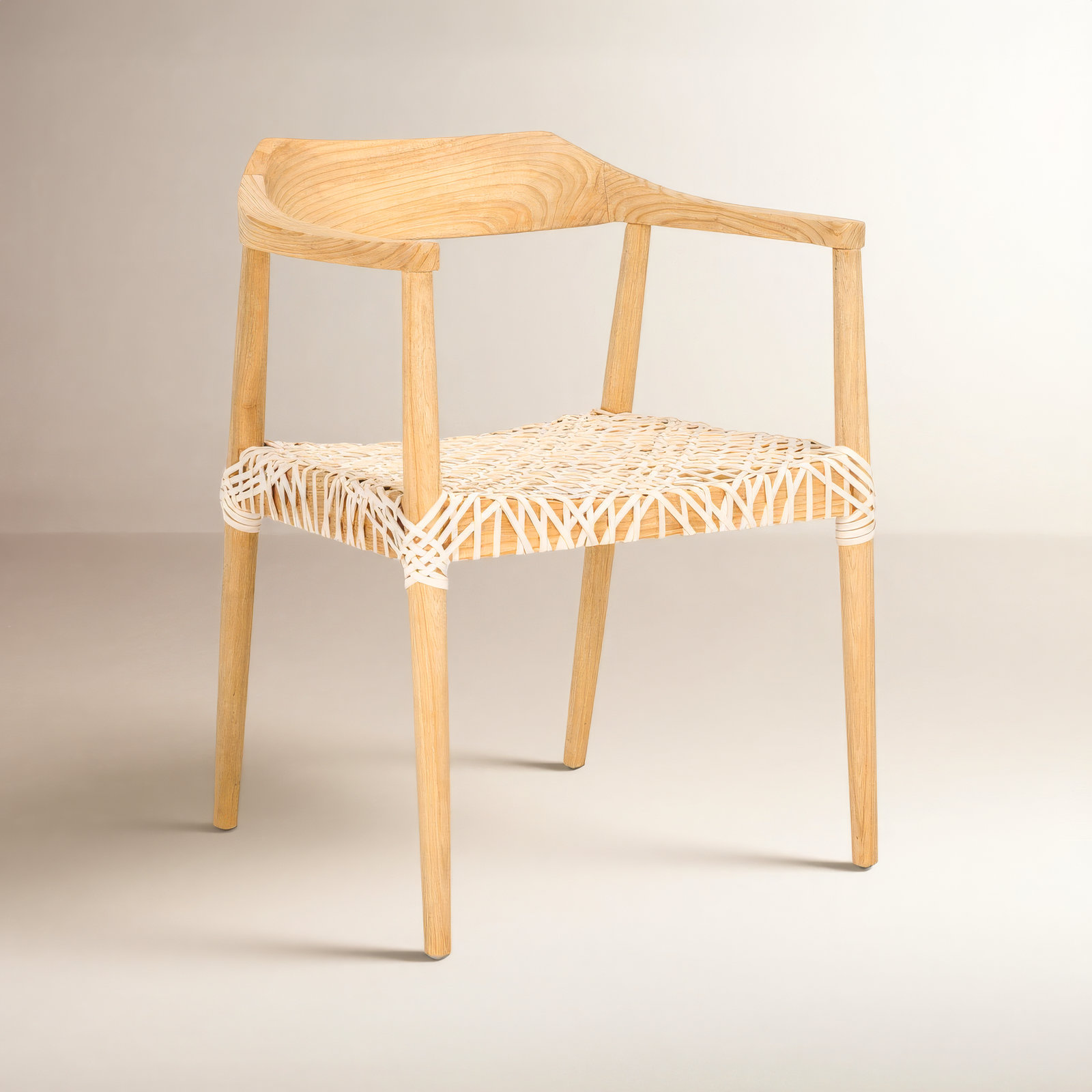 Bruna Teak Armchair, White Genuine Leather, Natural