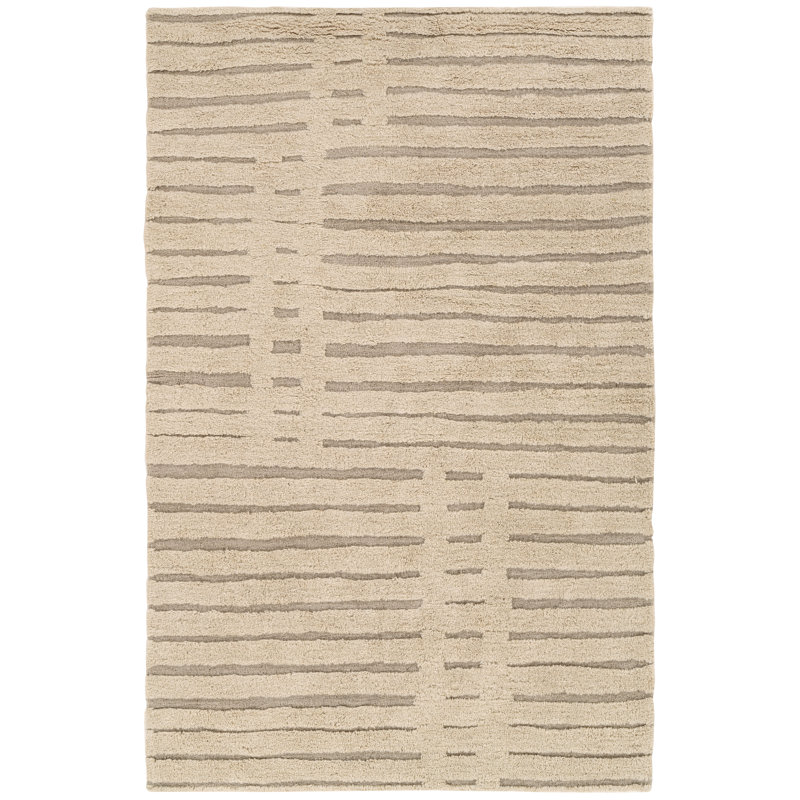 Tapis tribal brun clair en laine lavable à la main, Rectangle 6 pi x 9 pi