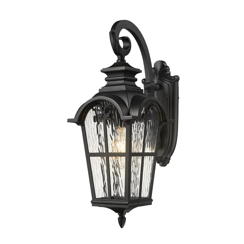 28.7 Inch Large Farmhouse Outdoor Wall Light With Water Glass, Matte Black