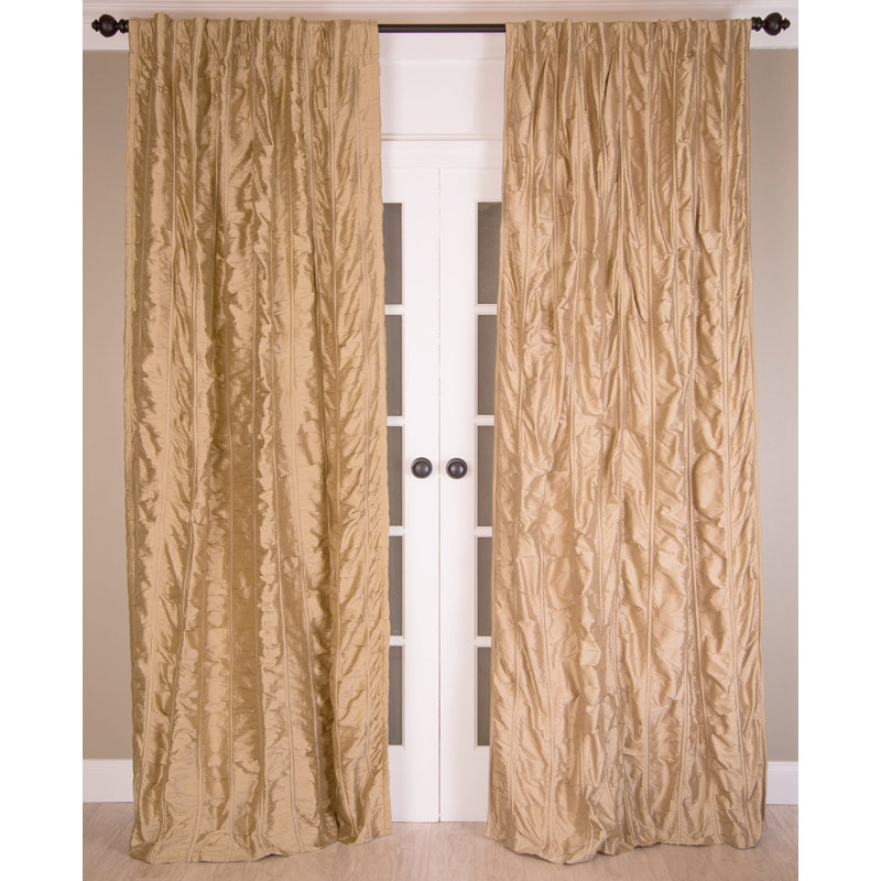 Pure Silk Dupioni Light Filtering Curtain Panel Rod Pocket with Cotton Lining, Cappuccino, 51" W x 96" L