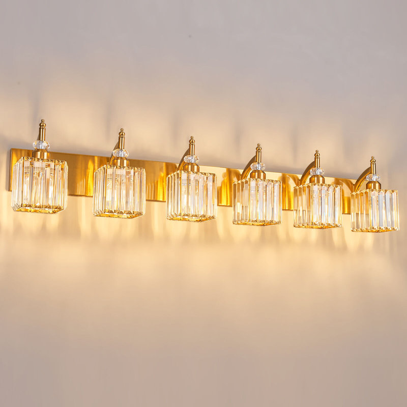 Éclairage pour meuble-lavabo en cristal - Luminaire de salle de bain moderne or 6 lumières au-dessus d'un miroir, Doré
