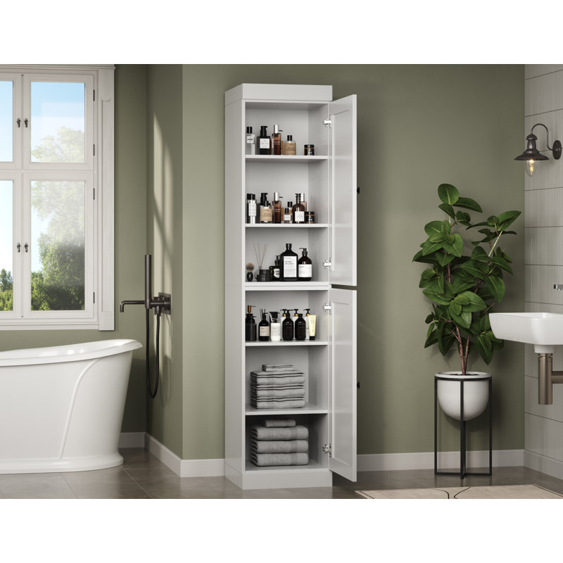 100% Solid Wood 16.5" Bathroom Storage Cabinet with Shaker Doors & Adjustable Shelves, White