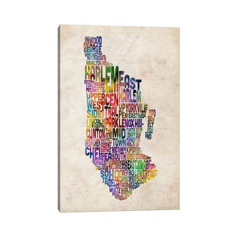 Manhattan New York Map by Michael Tompsett - Wrapped Canvas Painting, 20.32 cm H x 30.48 cm W