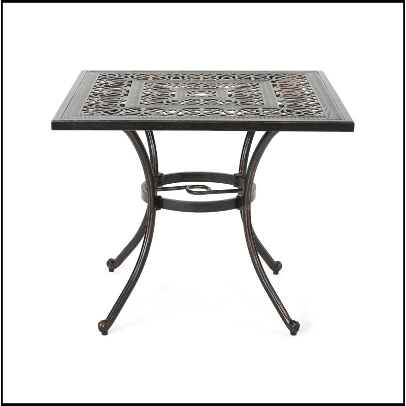 Table de salle à manger d'extérieur carrée en fonte d'aluminium, cuivre brillant