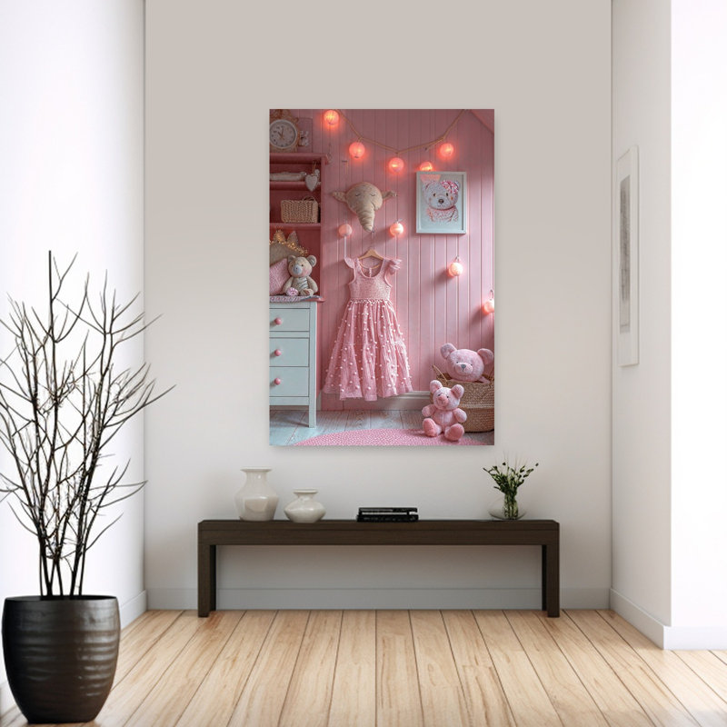 Pink Nursery Dream Playful Contemporary Bear Elephant Architecture Wall Art Print 1 Piece Wrapped Canvas Wall Art