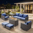 Ensemble de canapé d'extérieur 7 pièces Gymojoy, ensemble de mobilier de patio en osier avec table de foyer, osier en polyéthylène