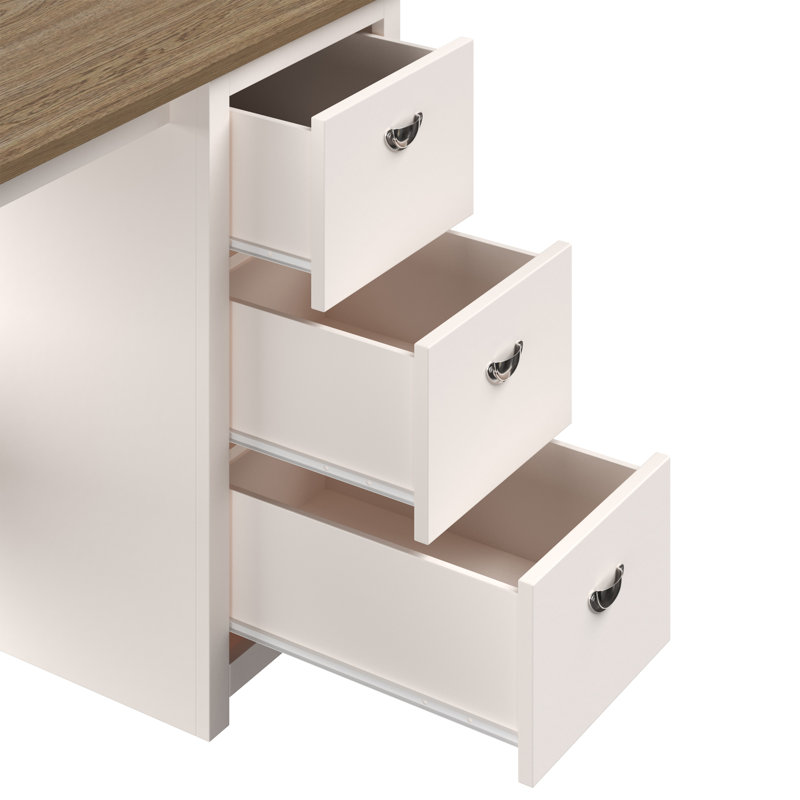 Anyelis Computer Desk - Traditional Desk with Attached 3-Drawer File Cabinet - For Home Office, Bedroom, Computer, or Craft Table