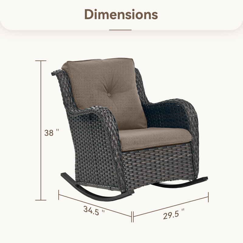 Ensemble de chaises berçantes d'extérieur en osier avec coussins 2 pièces Dahlyla, Gris, Brun