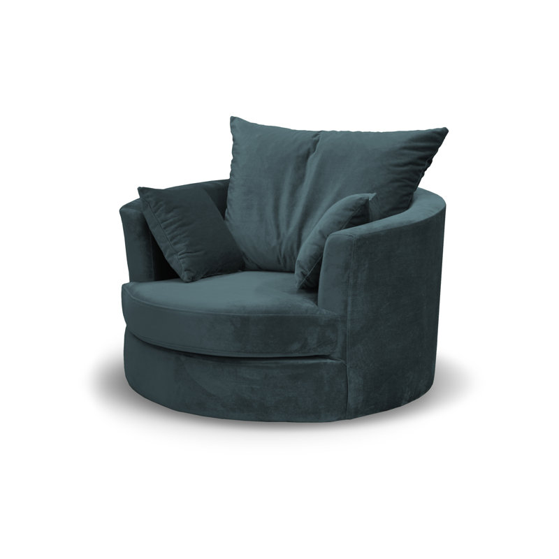Curwood Upholstered Swivel Barrel Chair, Blue