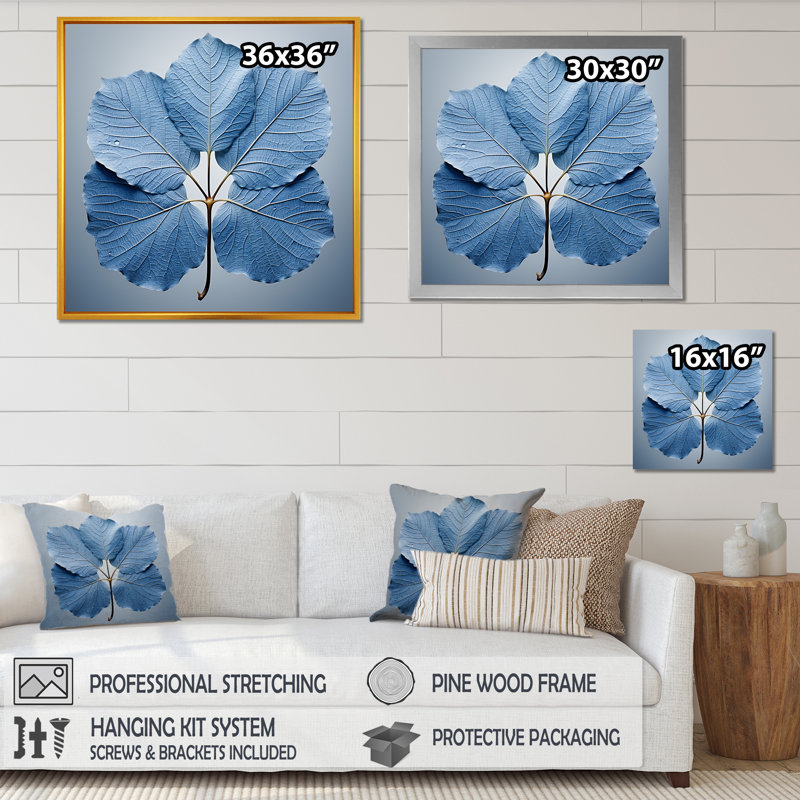 Silhouette de feuilles bleues saphir, Toile tendue, H 24 po x l 24 po x P 1 po