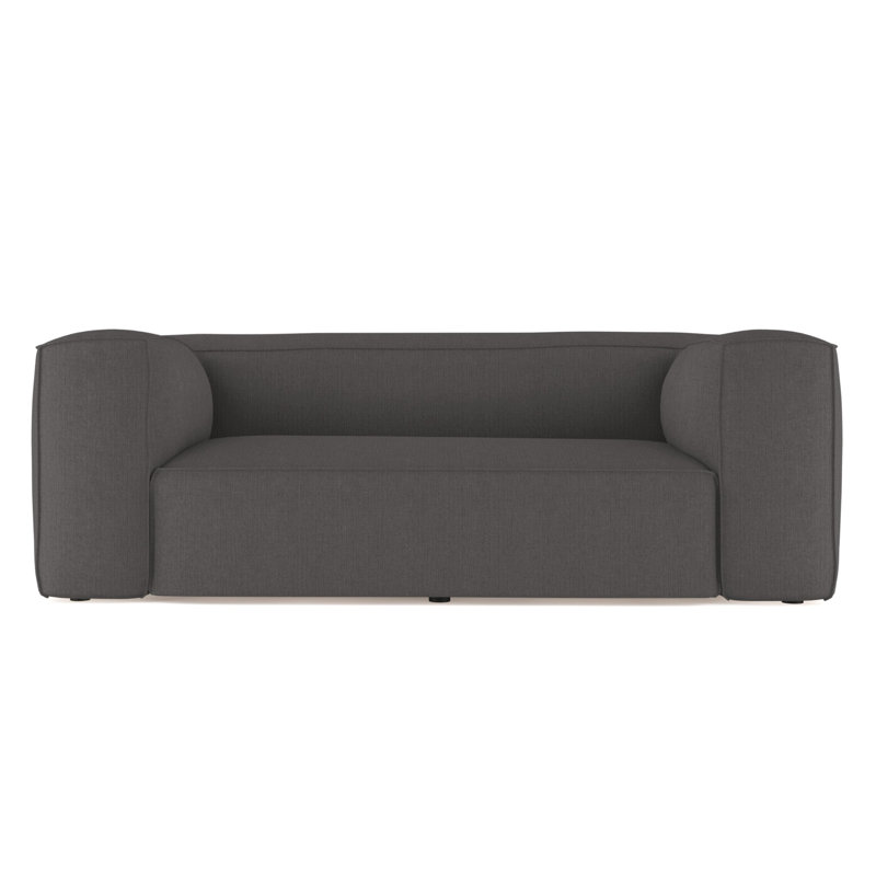 Varick Oversize Track-Arm Sofa with Flange, 30" H x 96" W x 41" D, Ebony, Box Weave Linen Blanc