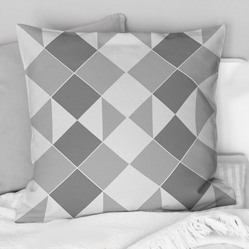 Coussin décoratif gris et blanc à motif argyle II, H 16 po x l 16 po