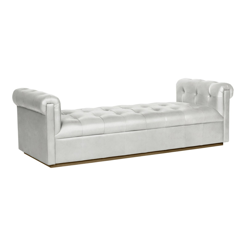 Thom Filicia Home Leather Chaise Lounge, Hampton, Regent Mink Genuine Leather