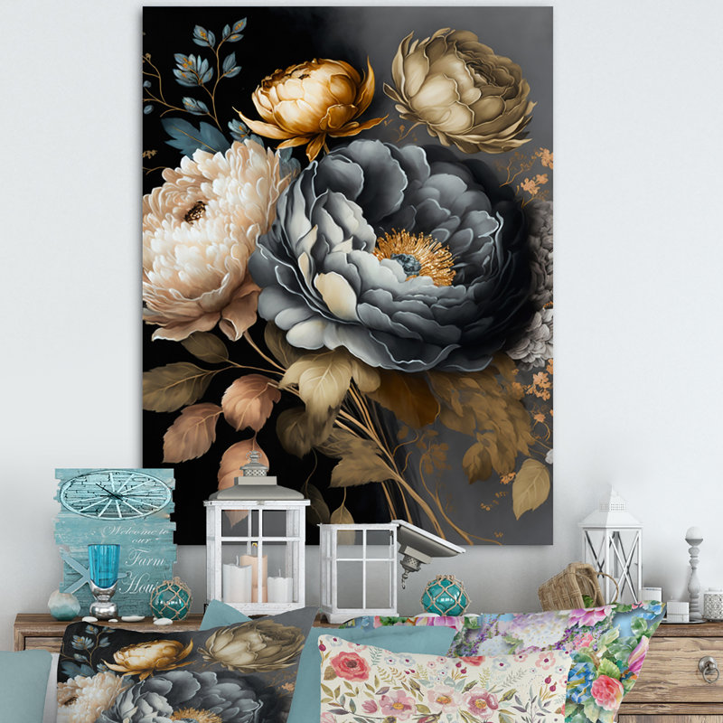Blue Blooming Bouquet III - Bouquet Wall Art For Living Room, 24" W x 32" H, Wrapped Canvas