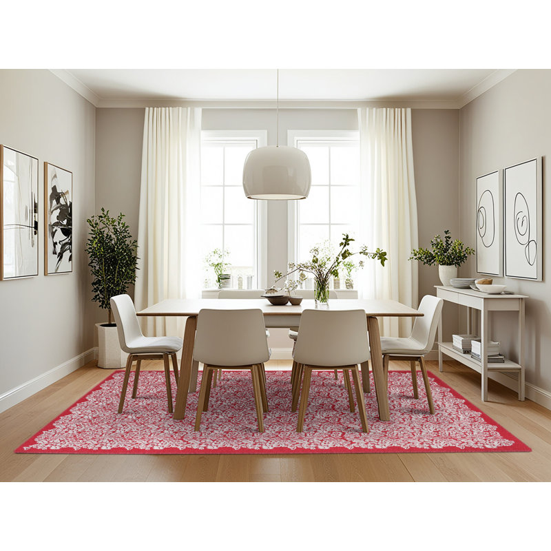 Tapis de zone rose/rouge contemporaine, Rectangle 7 pi x 10 pi