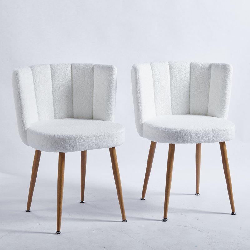 Chaise de salle à manger Defreitas avec pieds et coussins en fer, Tissu blanc