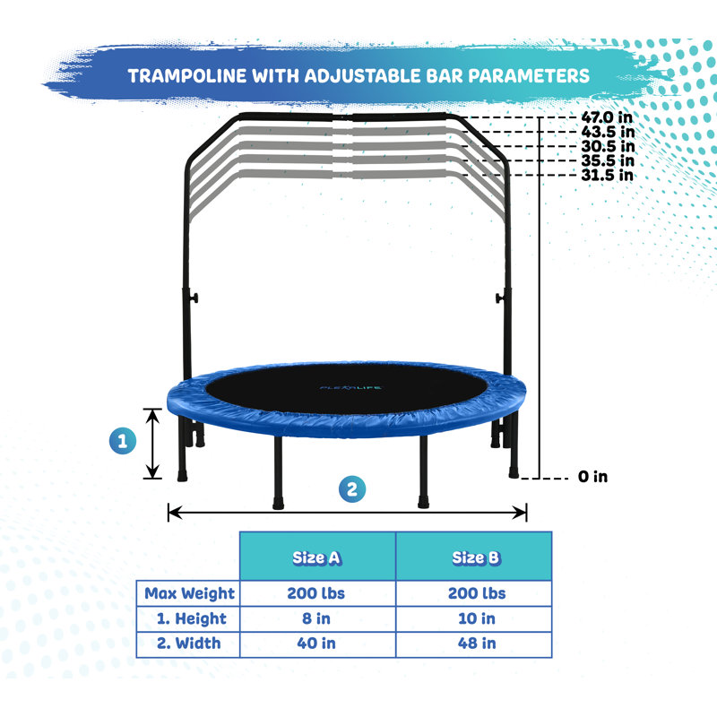 Mini trampoline Plexalife pour adultes - Trampoline intérieur / extérieur Rebondeur d'exercice - Petit trampoline pliable pour enfants avec barre réglable et rembourrage de sécurité