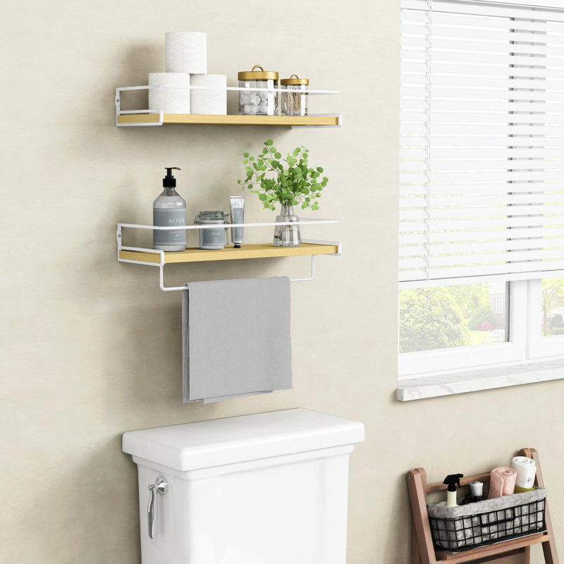 Floating Shelves For Wall With Rail,Wood Nursery Book Shelves, Hanging Bookshelves Wall Mounted For Books, Toys, Bathroom.(White And Natural/Set Of 2)