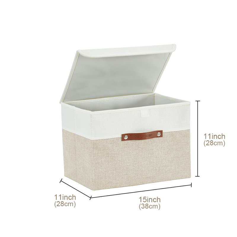 Panier pliable avec couvercle et poignées pliables, Beige / blanc
