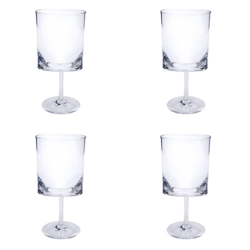 Set of Four Clear Tritan Plastic Stemmed All Purpose Wine Glass
