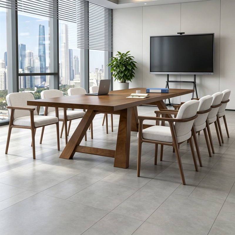 Table de conférence simple en bois massif brun-noisette, H 29,5 po x L 94,5 po x P 39,4 po