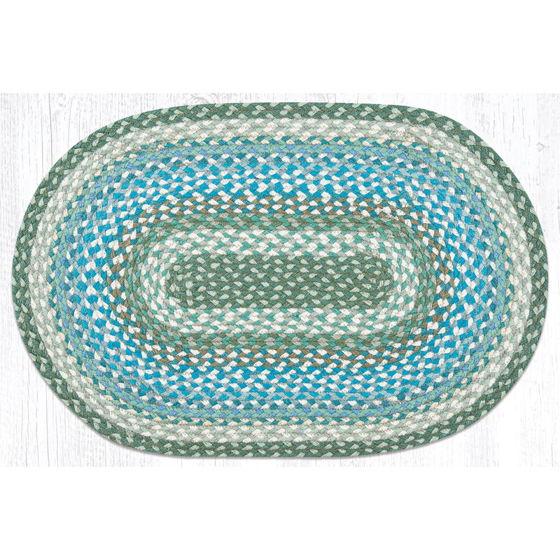 Ivory and Sage Oval Braided Jute Rug 20"x30"
