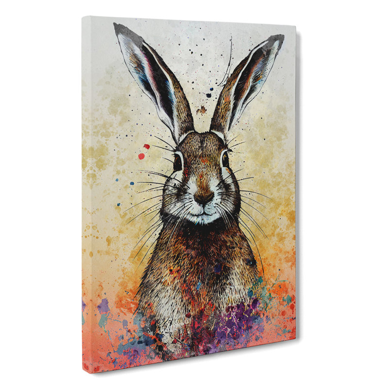 XC1022-1645X Colourful Watercolour Hare No.1 - Wrapped Canvas Print, 60cm H x 40cm W x 3cm D