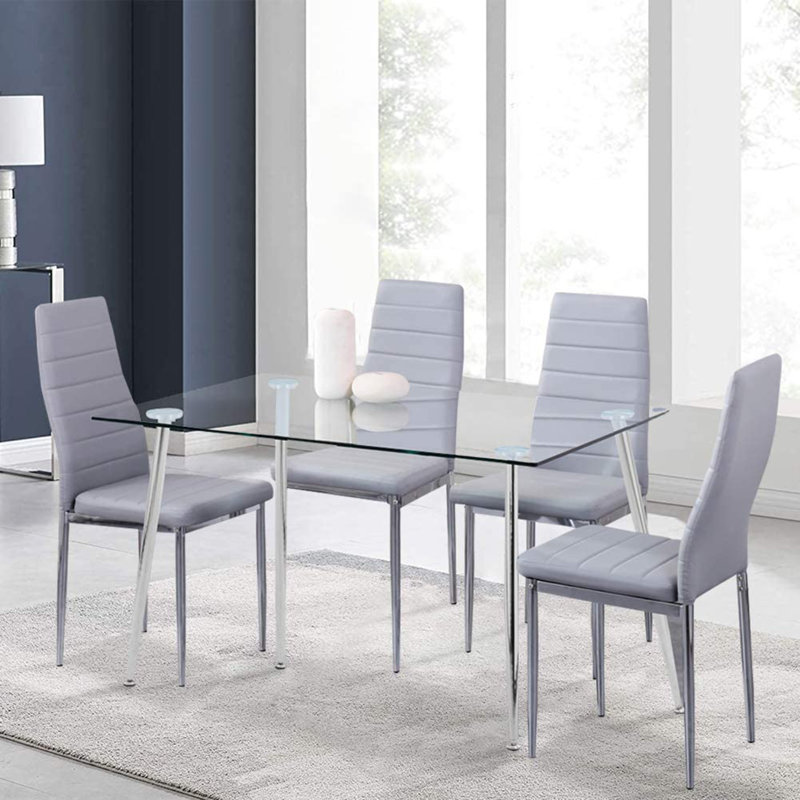 Willene Glass Top Metal Base Dining Table